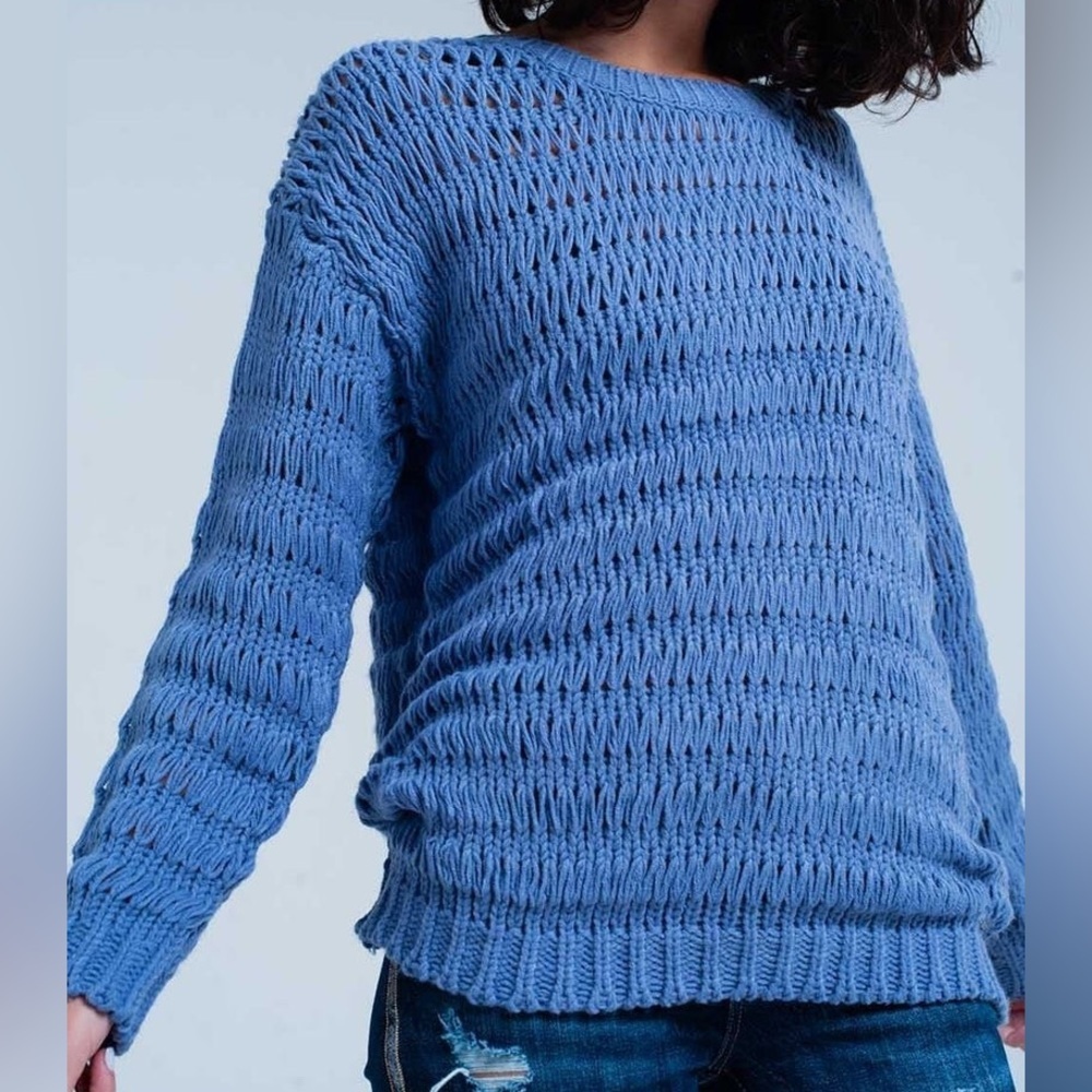 Vince womens steel blue chunky knit sweater